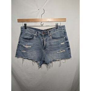 BLANKNYC Womens The Barrow Vintage High Rise Shorts Sz 30 Raw Hem Jean Blue